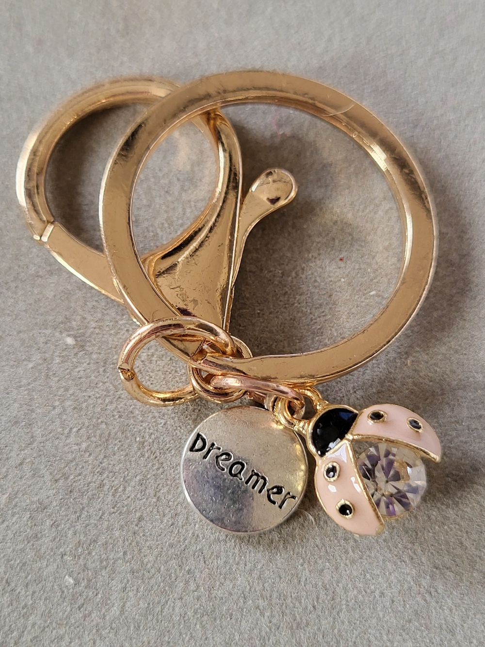 Gold-Tone 'Dreamer' Ladybug Keychain Charm - Pink Accent